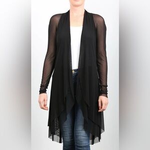 Elana Kattan MAXIMA Duster NWOT Sheer Tulle Long Sleeve Mid Length Black XL